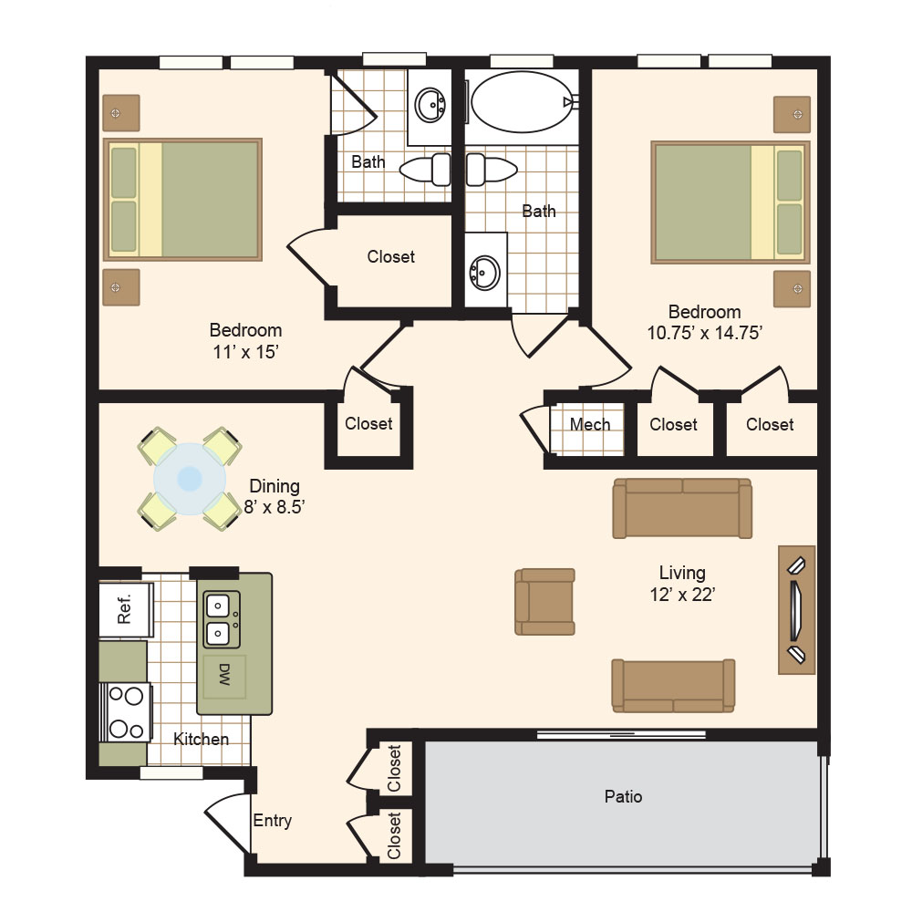 Floor Plan E1 | Colony Oaks Apartments in Houston